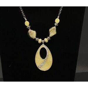 Vintage Yellow Necklace and Pendant Rhinestone Boho Hippie Garden Fairy Retro